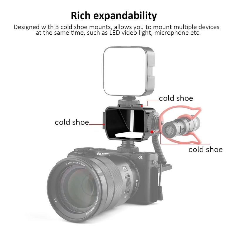 Easy Hood Camera Vlog Selfie Flip Screen, Easy Hood Cold Shoe Mic Light Mount Adapter for Sony A7RIV A7RIII A7RII A7III A7II A6000 A6300 A6500 Fuji XT2 XT3 XT20 XT30 Nikon Z7 Canon EOS M5 Panasonic GX85 - Image 2